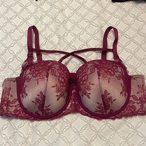 Burgundy/nude lace bra